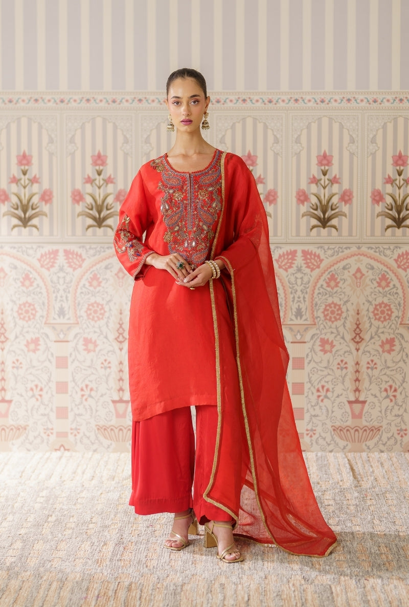 Rust Dabka Long Yoke Mallika Kurta Set