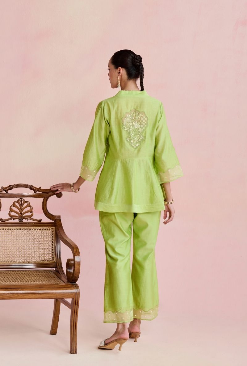 Light Green Front Open Peplum Amara Co-Ord Set