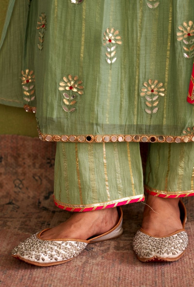 Sage Green Square Neck Morbagh Kurta Set