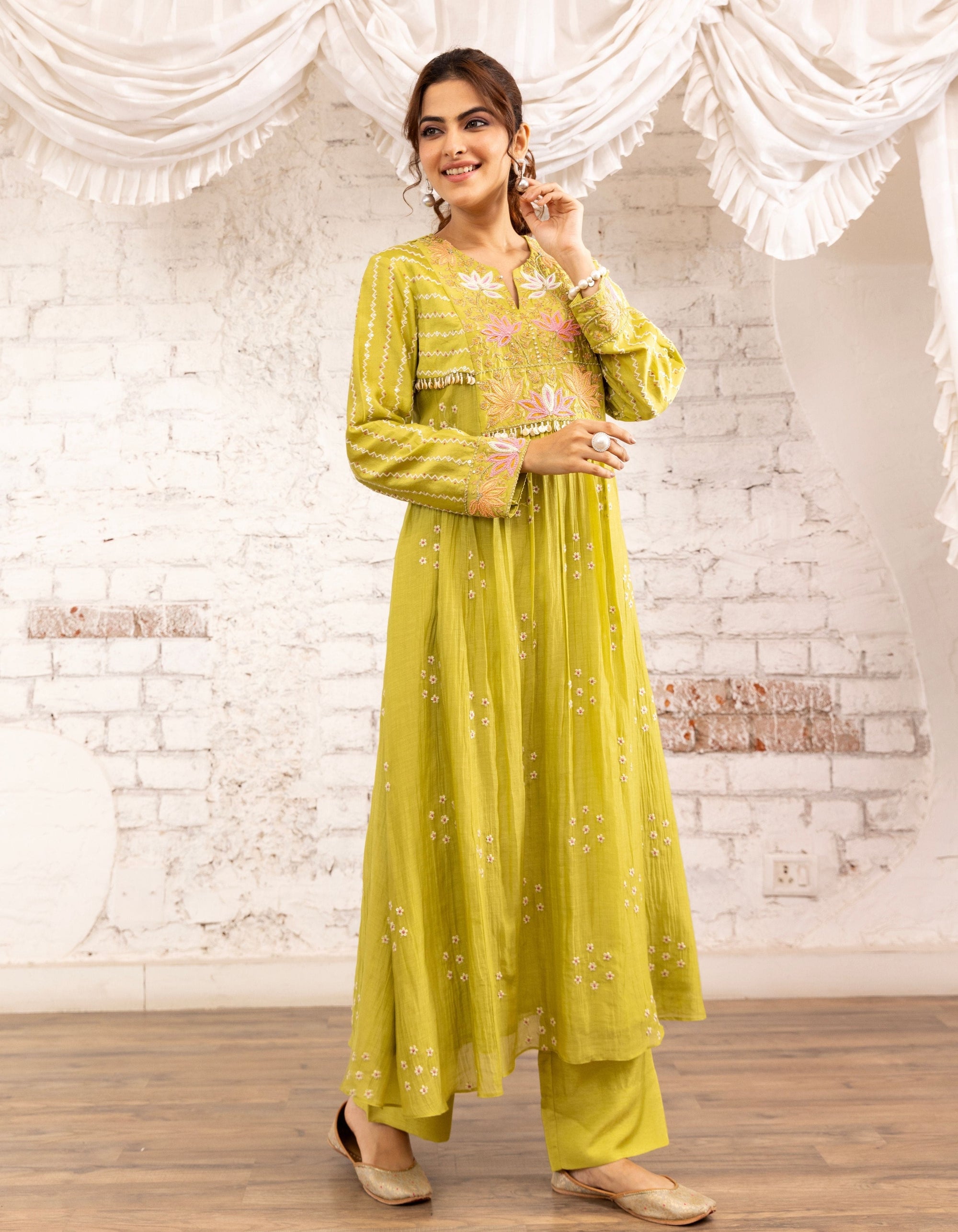 Green Lotus Yoke Noor Anarkali Kurta Set