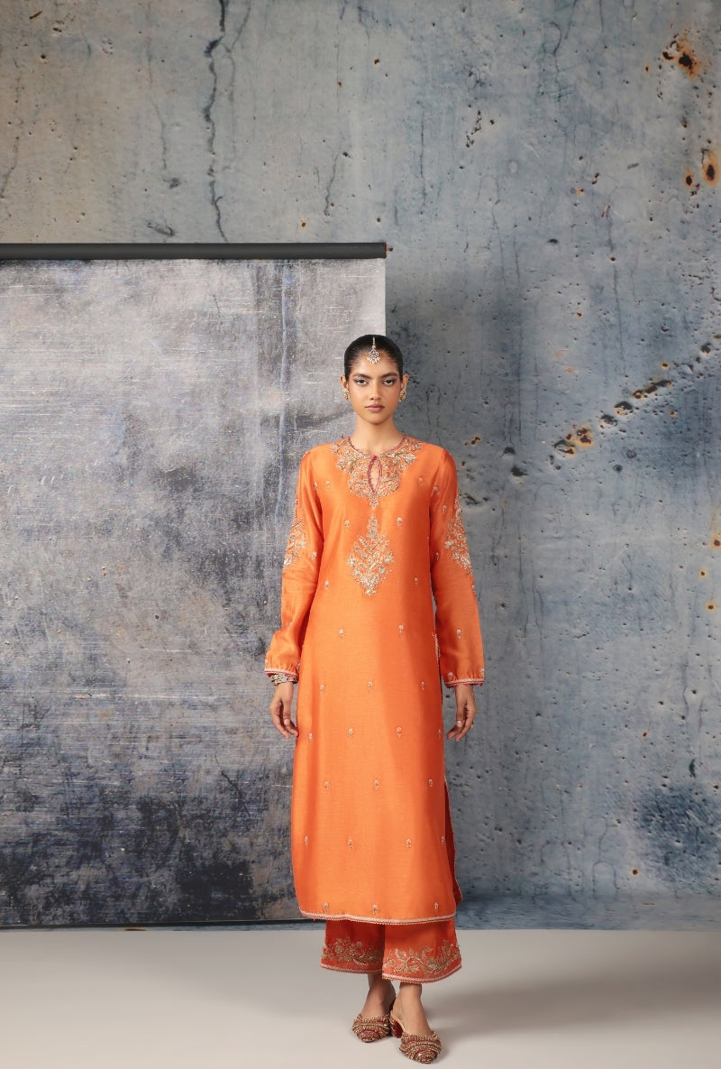 Orange Straight Long Nihira Kurta Set