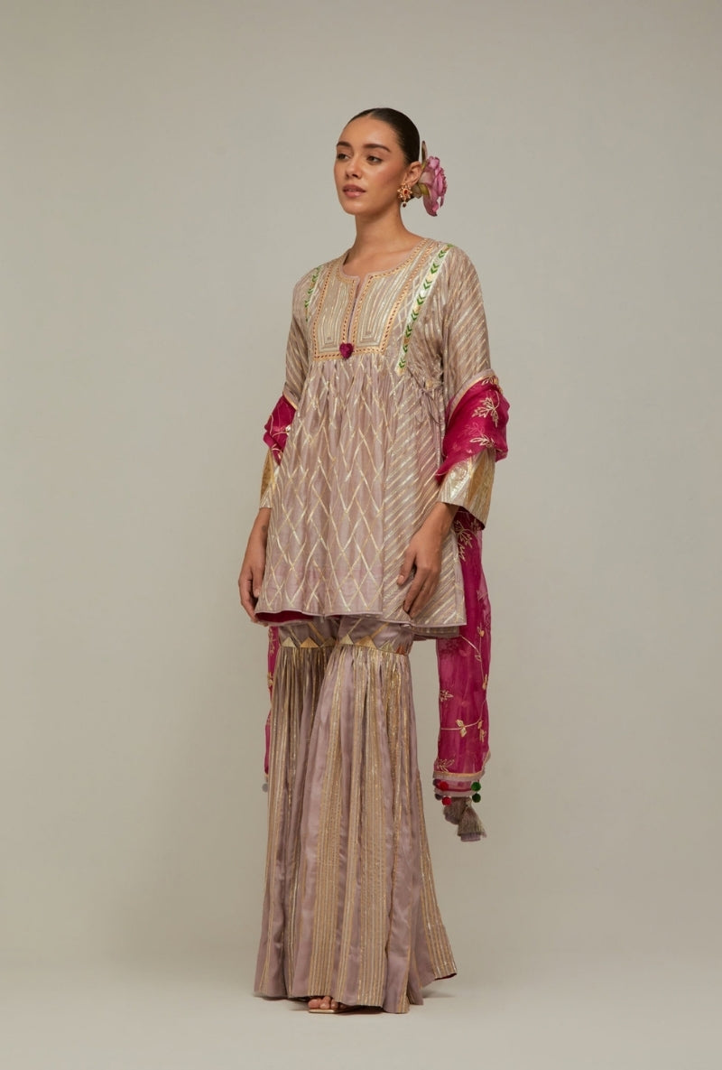 Lavender Short Choga Gota Work Mehreen Sharara Set