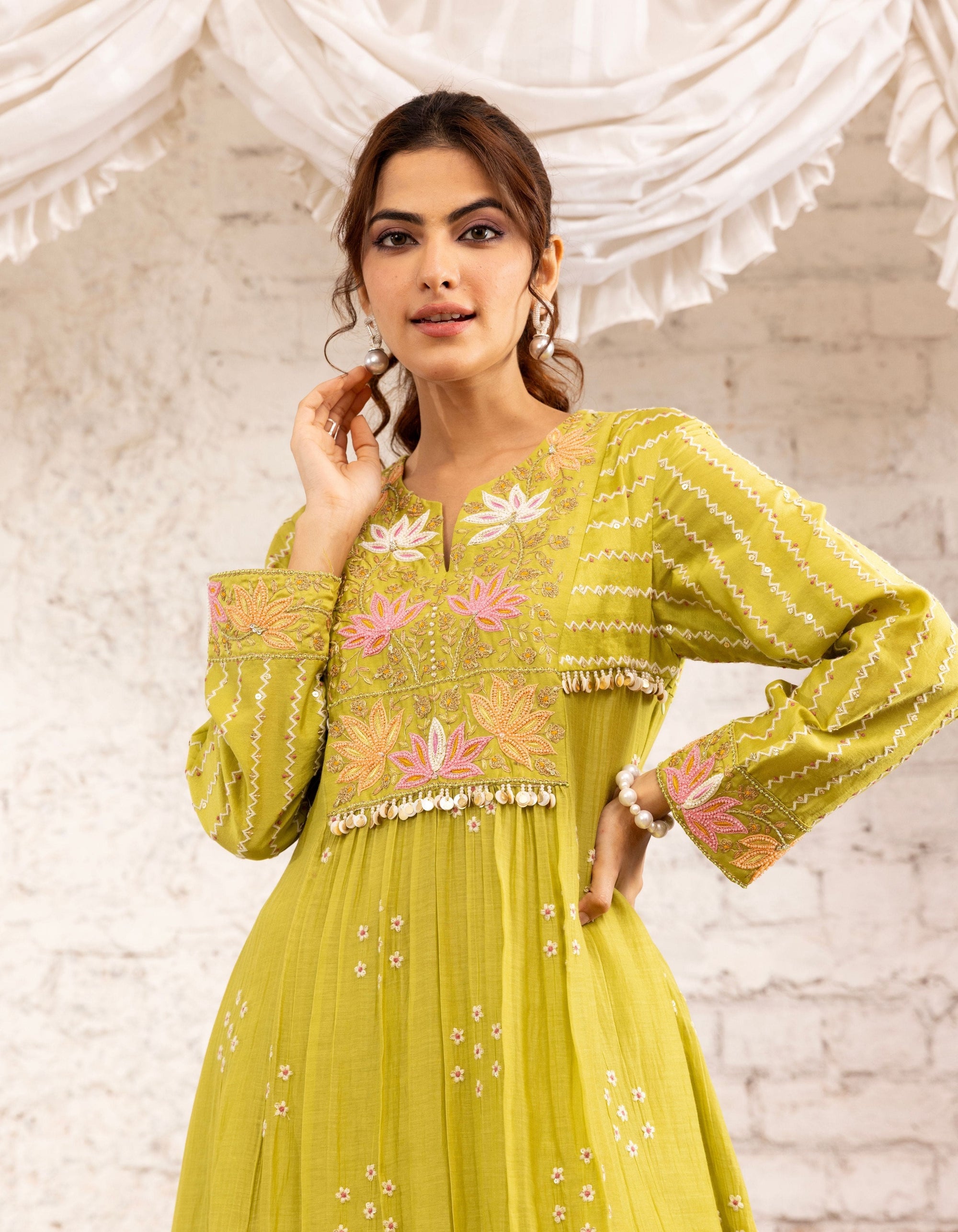 Green Lotus Yoke Noor Anarkali Kurta Set