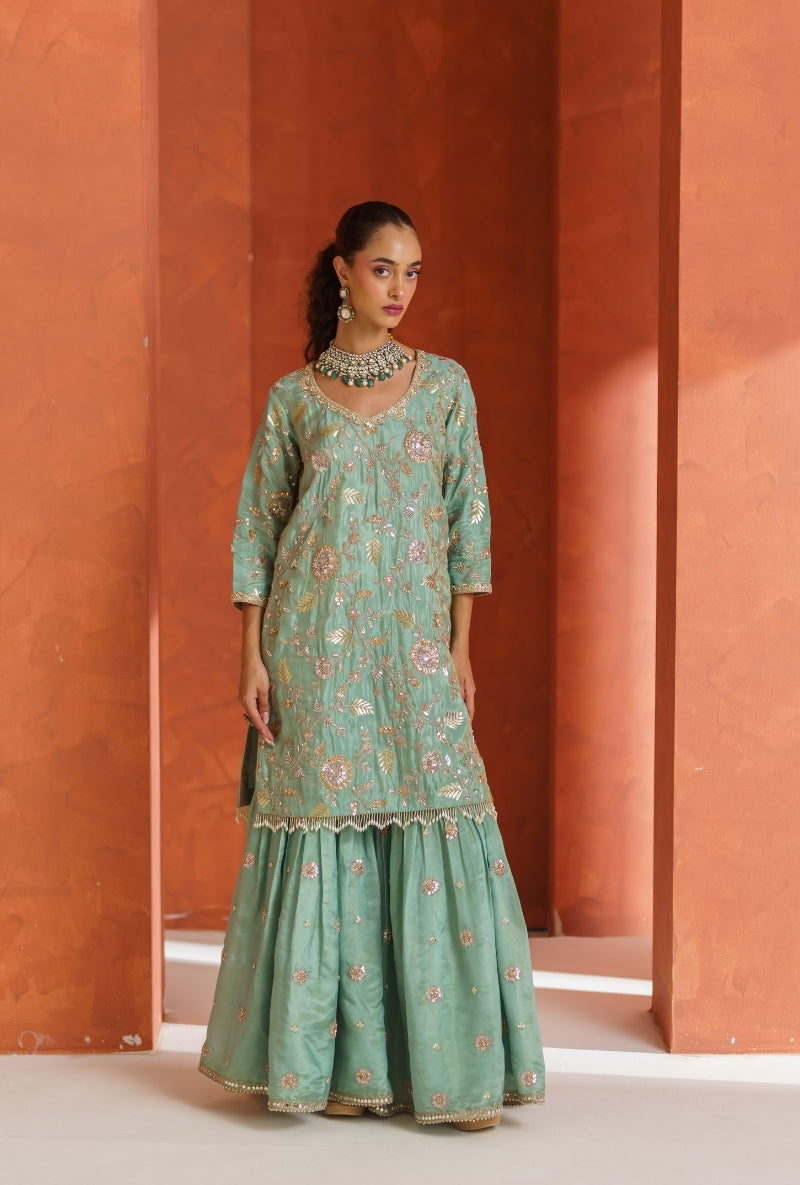 Light Blue Sequin &amp; Zari Work Vira Gharara Set