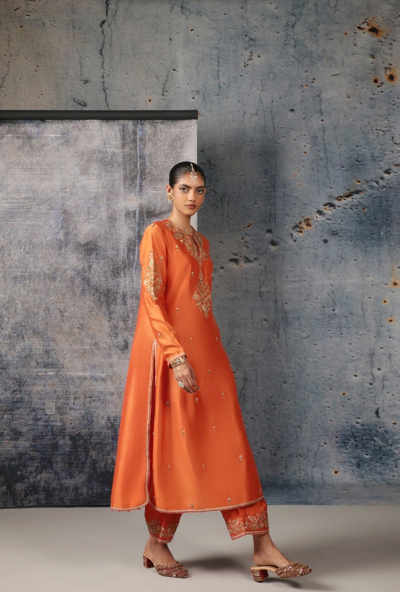 Orange Straight Long Nihira Kurta Set