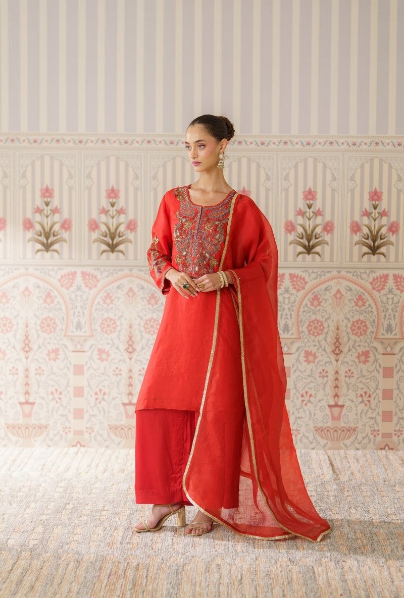Rust Dabka Long Yoke Mallika Kurta Set