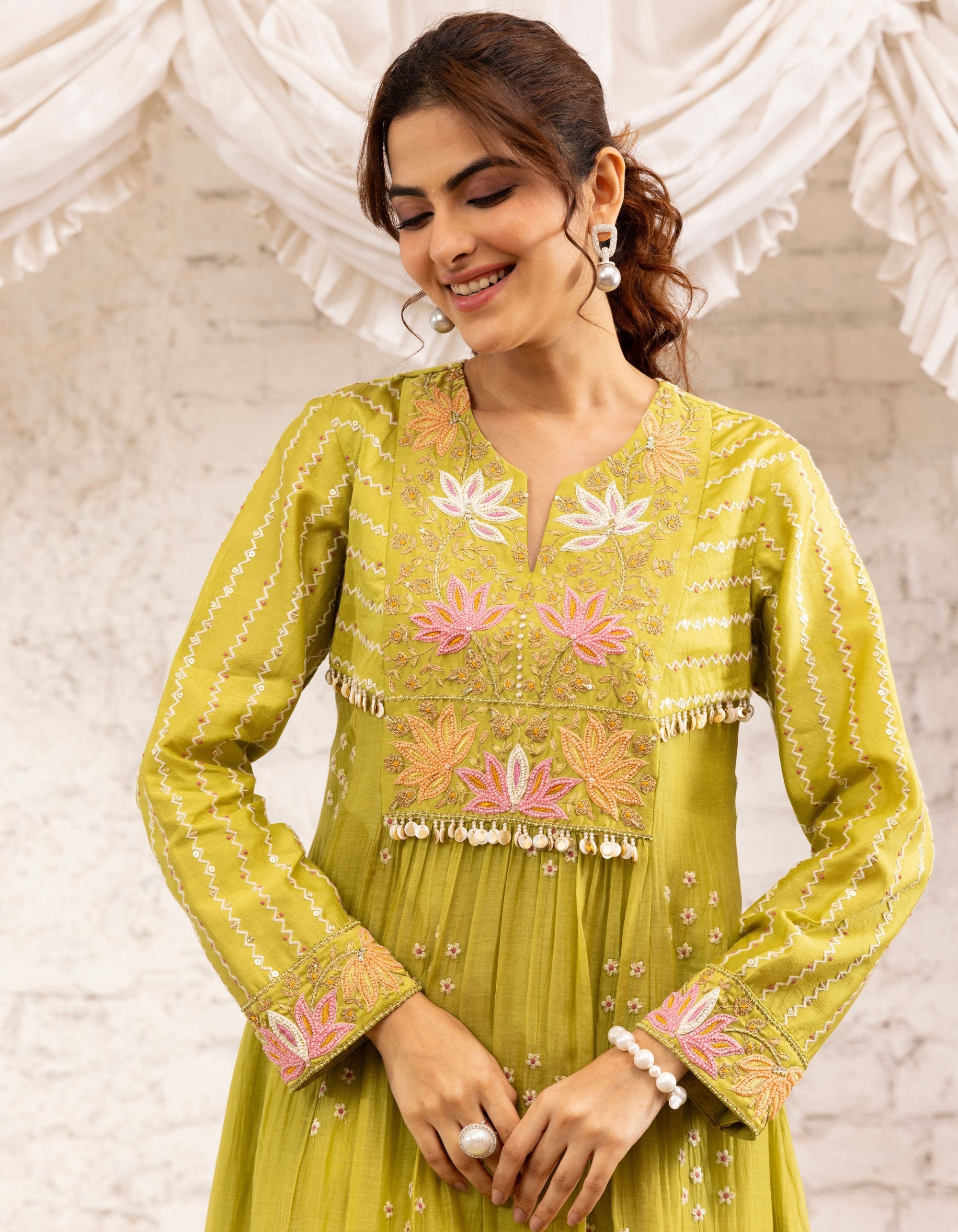 Green Lotus Yoke Noor Anarkali Kurta Set