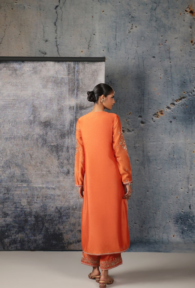 Orange Straight Long Nihira Kurta Set