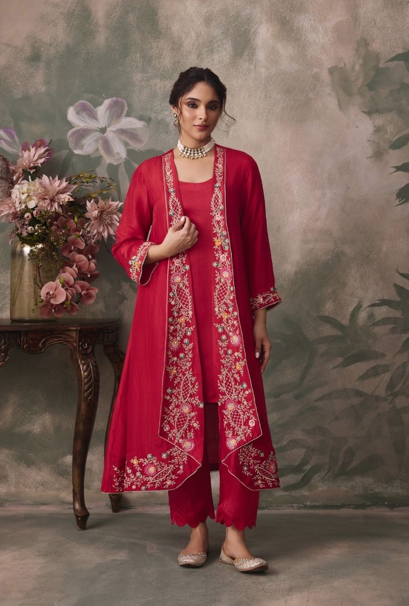 Red Embroidered Jalsa Cape Set