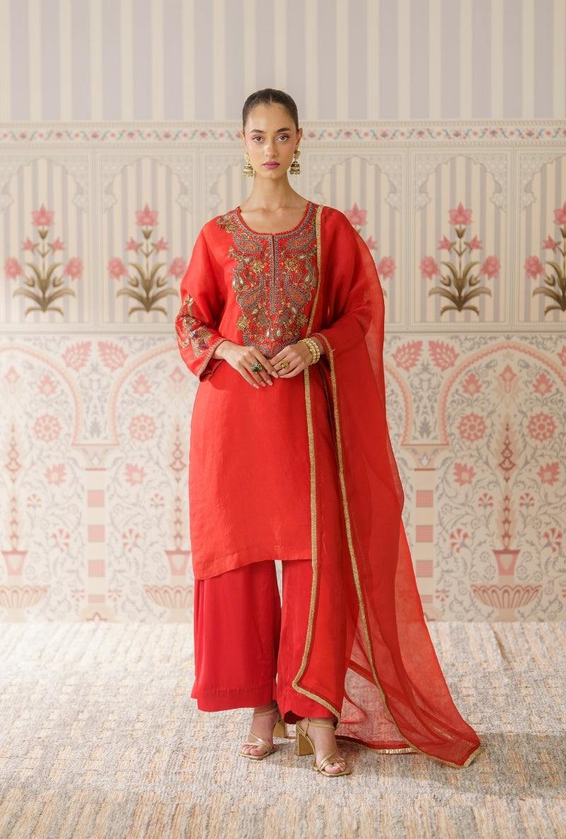 Rust Dabka Long Yoke Mallika Kurta Set