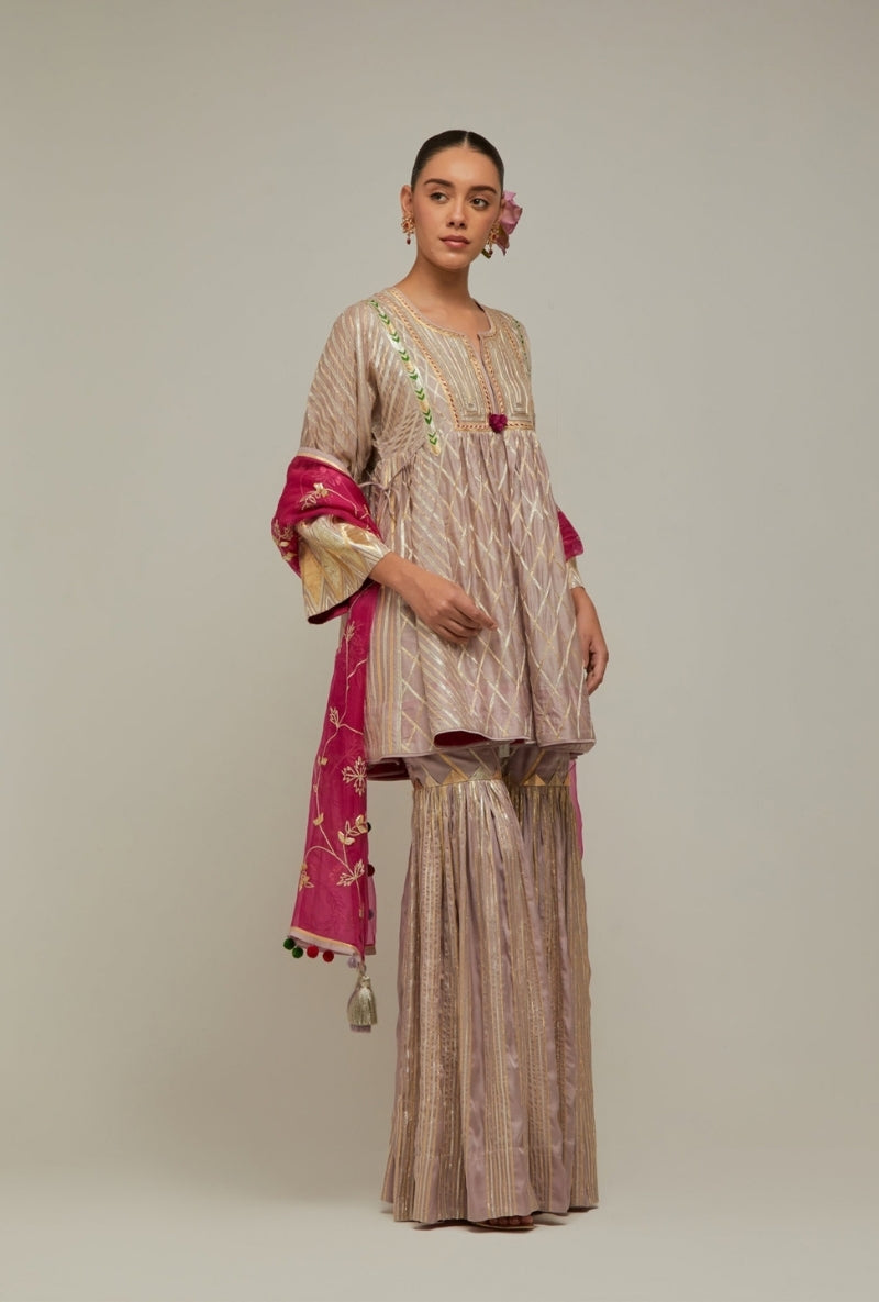 Lavender Short Choga Gota Work Mehreen Sharara Set