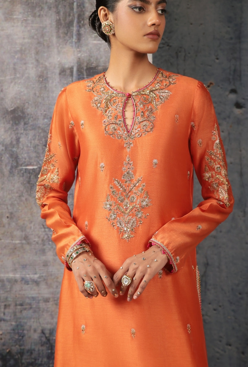 Orange Straight Long Nihira Kurta Set