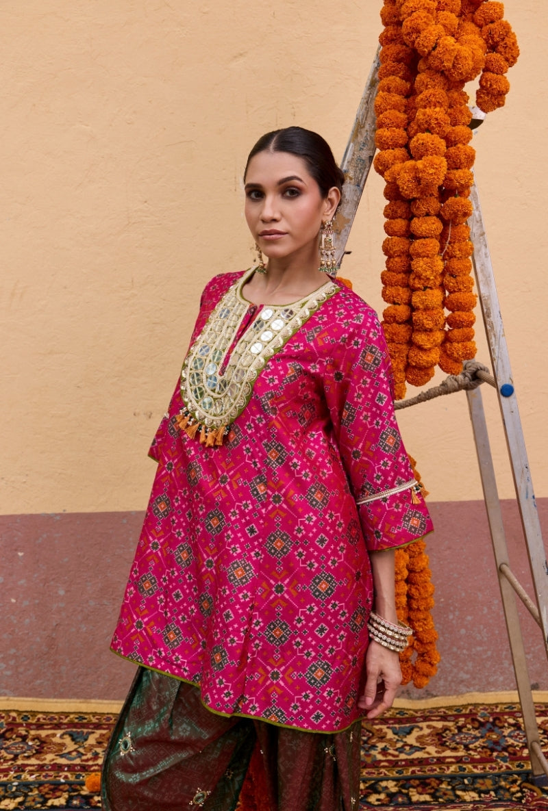 Pink Embroidered Yoke Patola Oorja Salwar Set