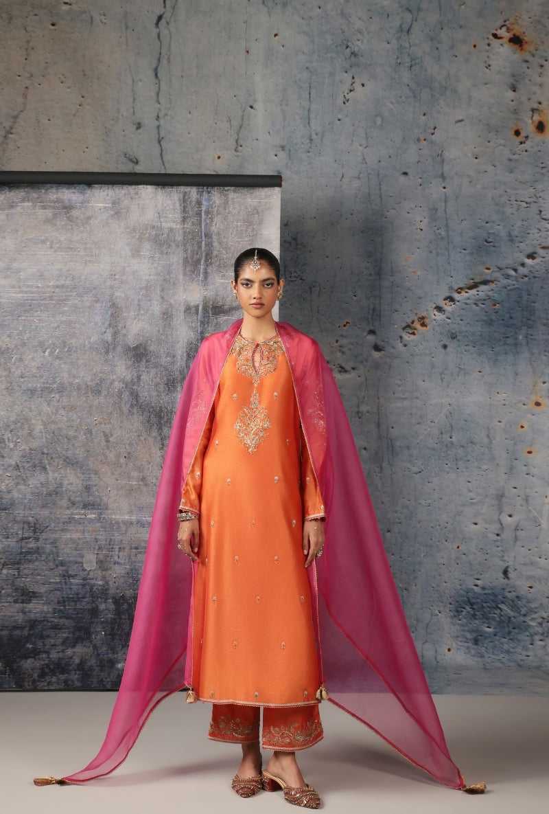 Orange Straight Long Nihira Kurta Set