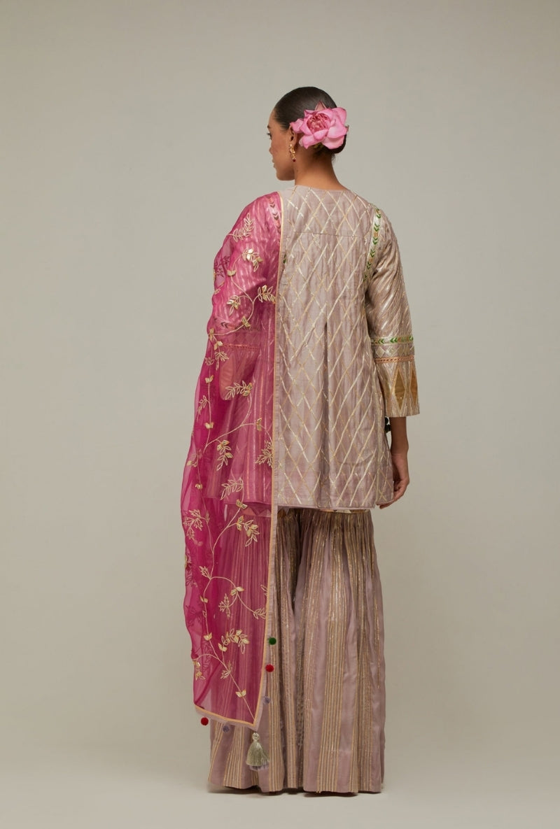 Lavender Short Choga Gota Work Mehreen Sharara Set