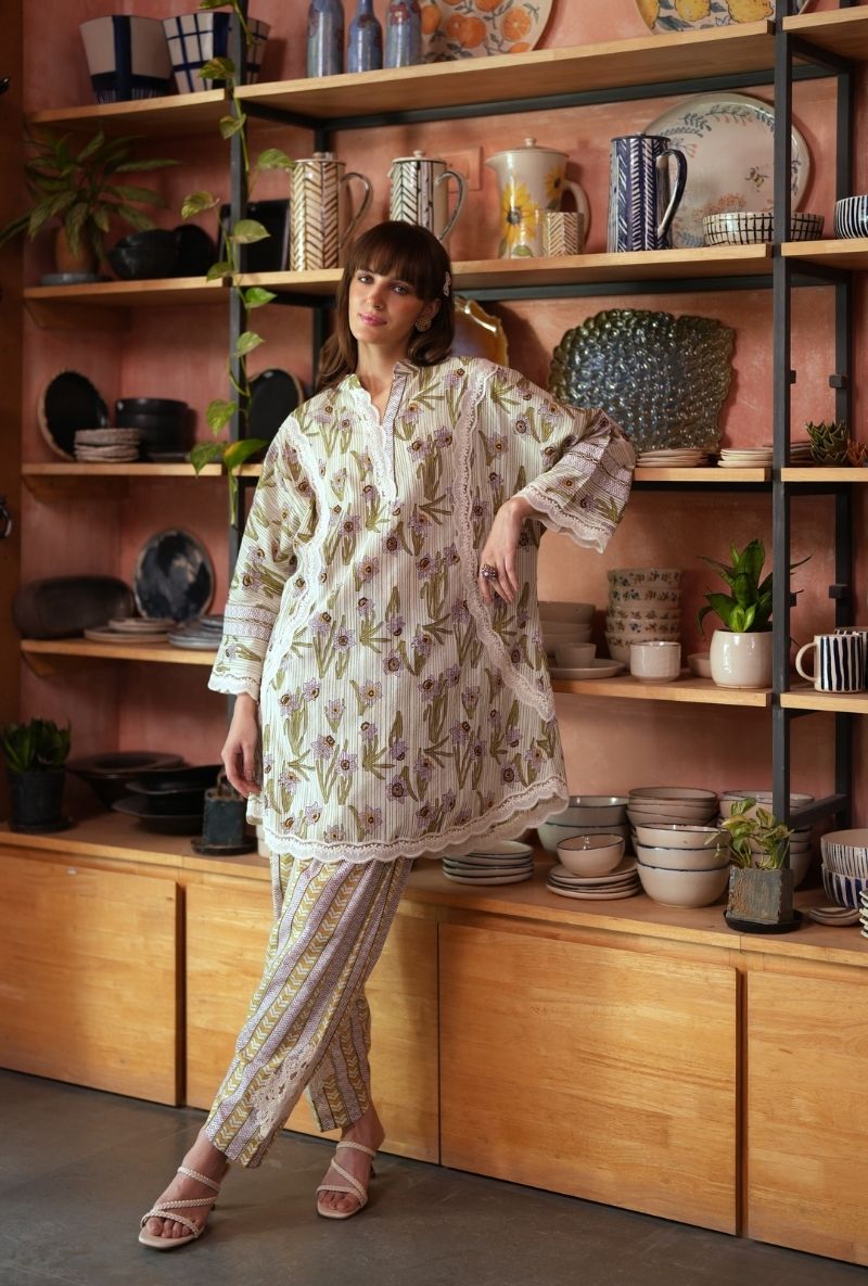 Ivory Handblock Print Raisa Tulip Salwar Set