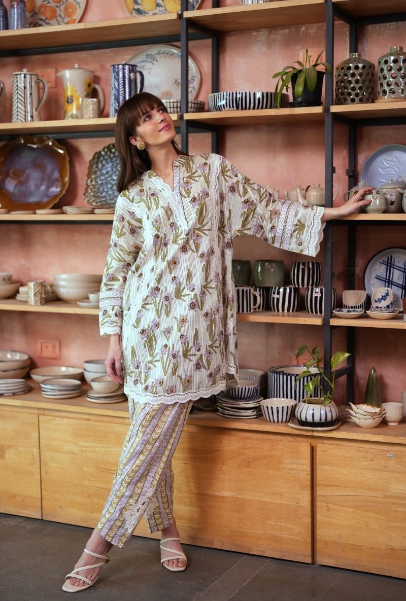 Ivory Handblock Print Raisa Tulip Salwar Set