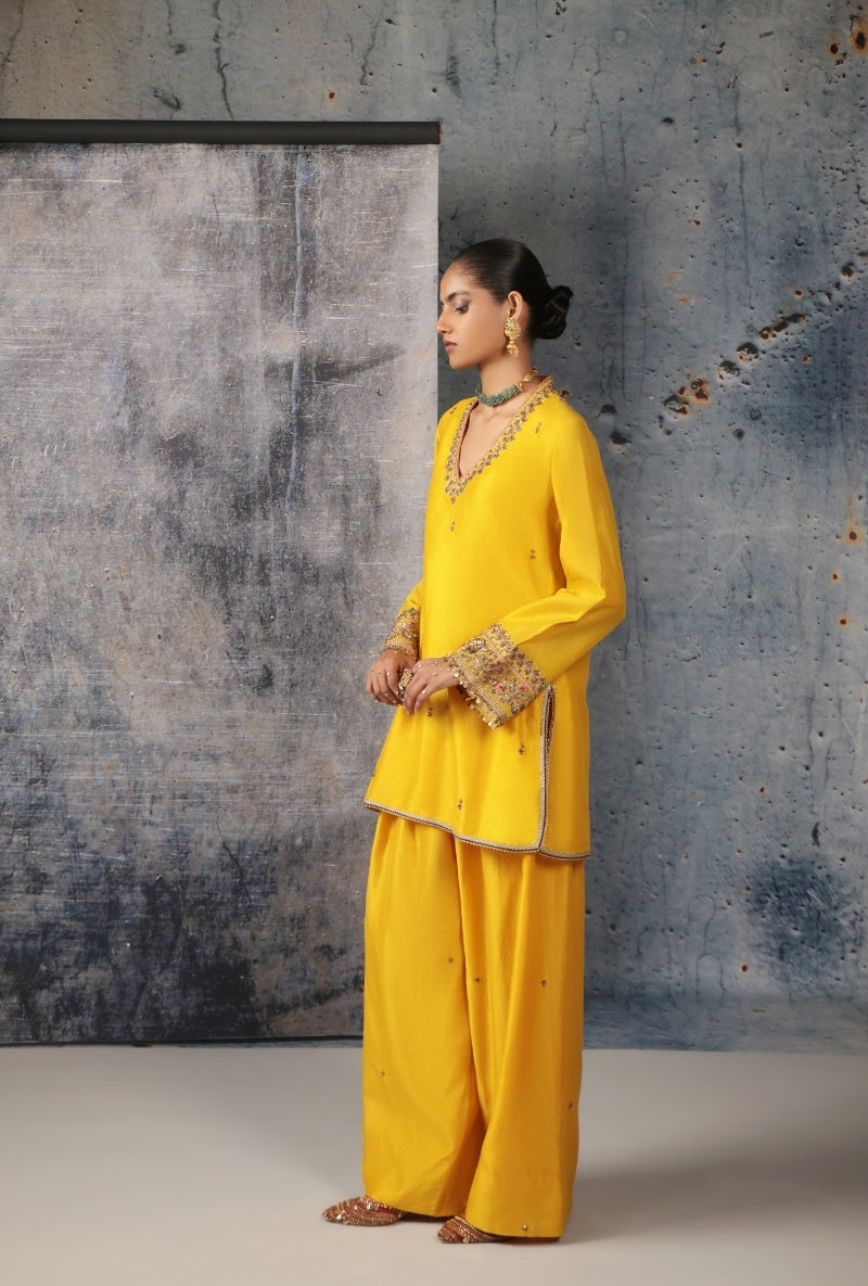 Yellow V Neck Short Nihira Salwar Set