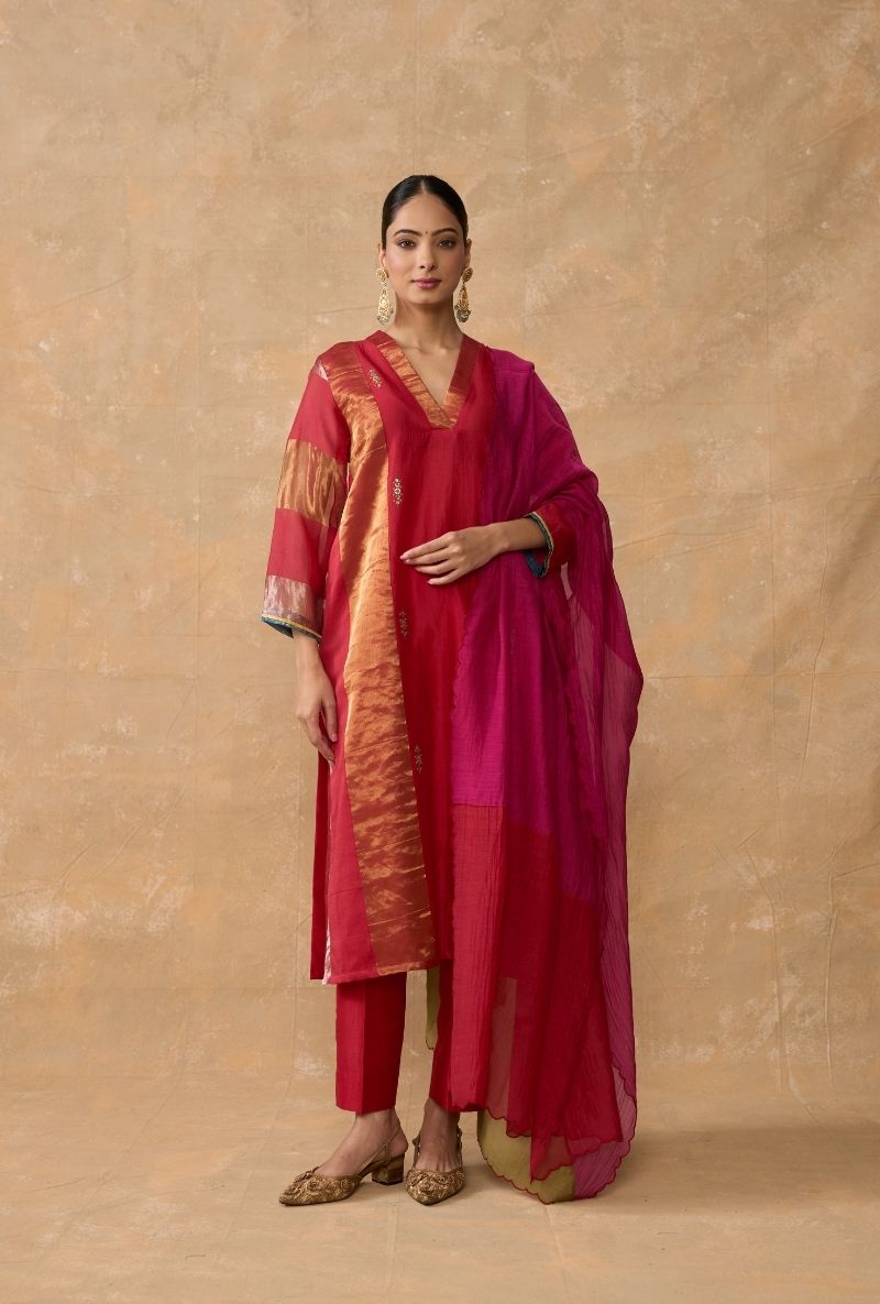 Red Side Panel Ruhi 2.0 Kurta Set