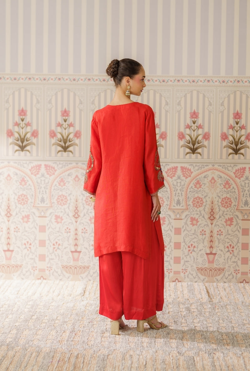 Rust Dabka Long Yoke Mallika Kurta Set
