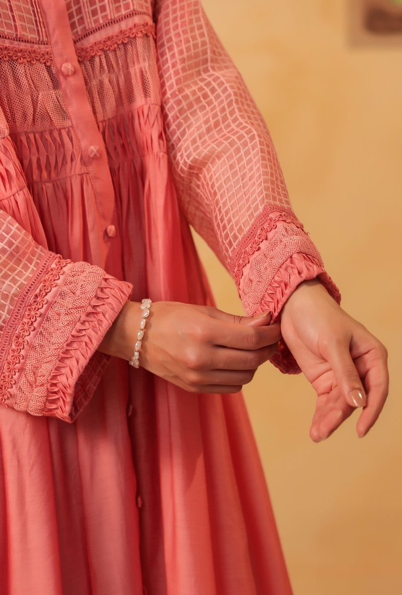 Pink Pintuck Collar Saaz Kurta Set