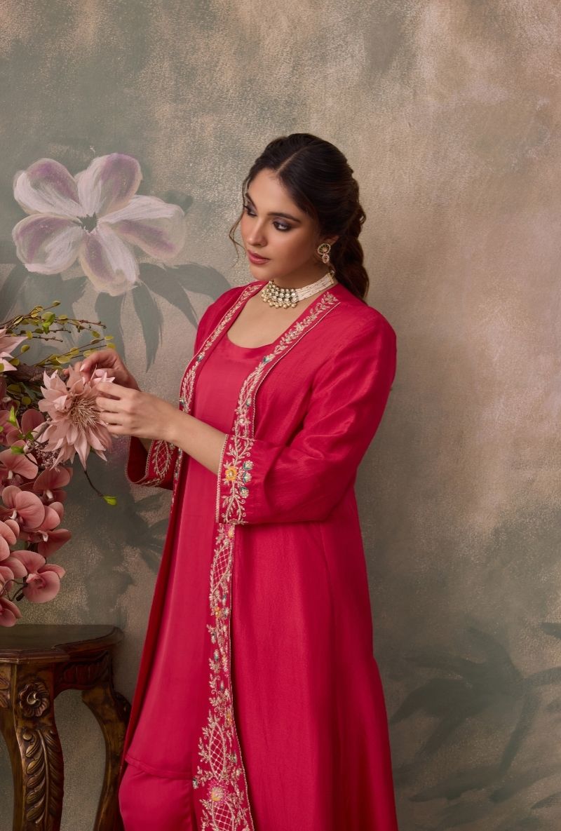 Red Embroidered Jalsa Cape Set