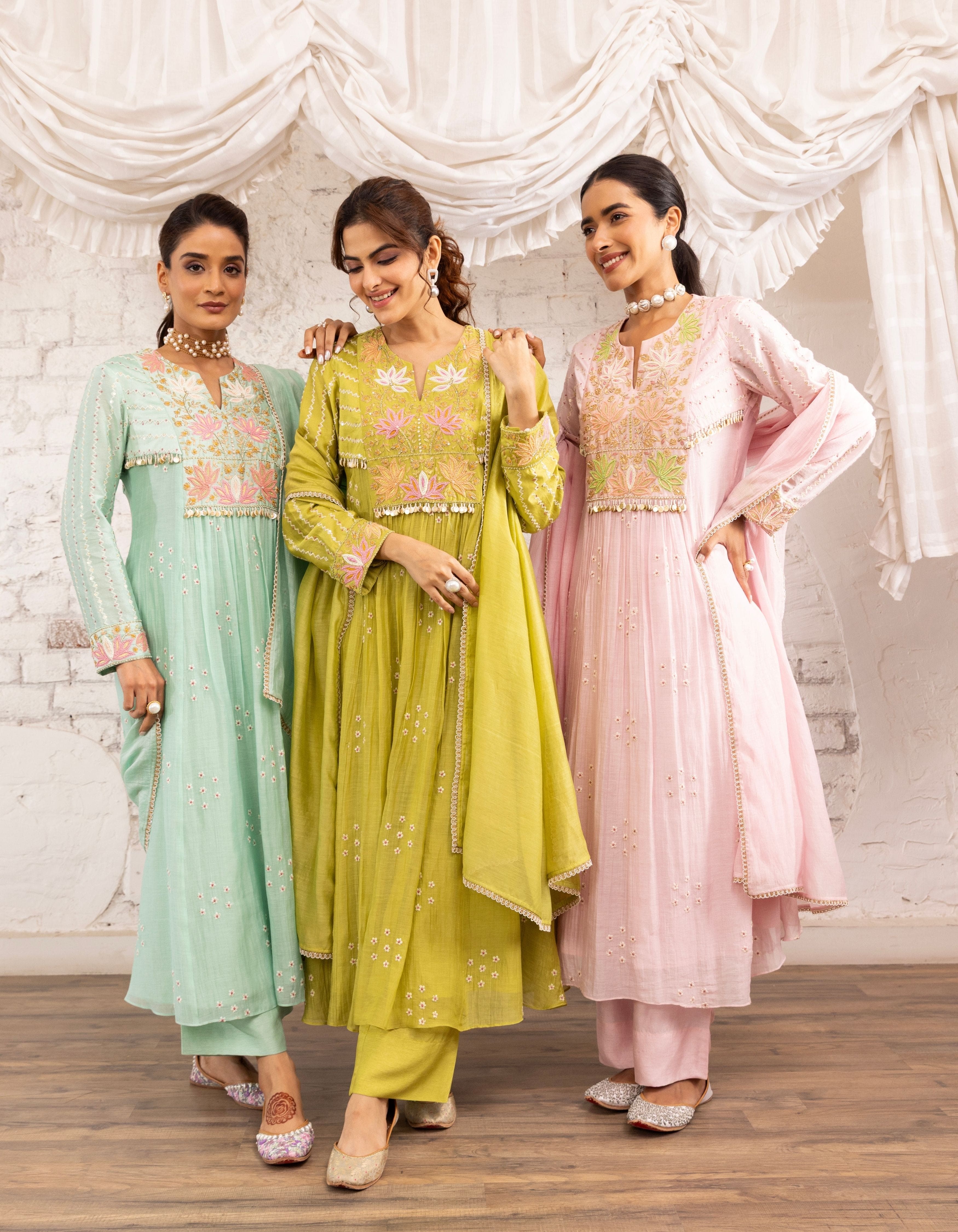 Green Lotus Yoke Noor Anarkali Kurta Set