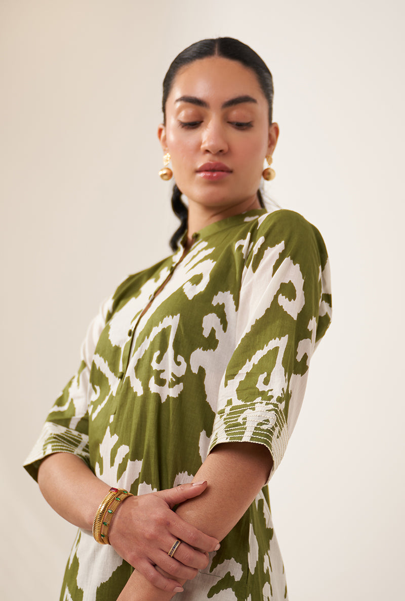 Green Ikat Lovebirds Kurta Set