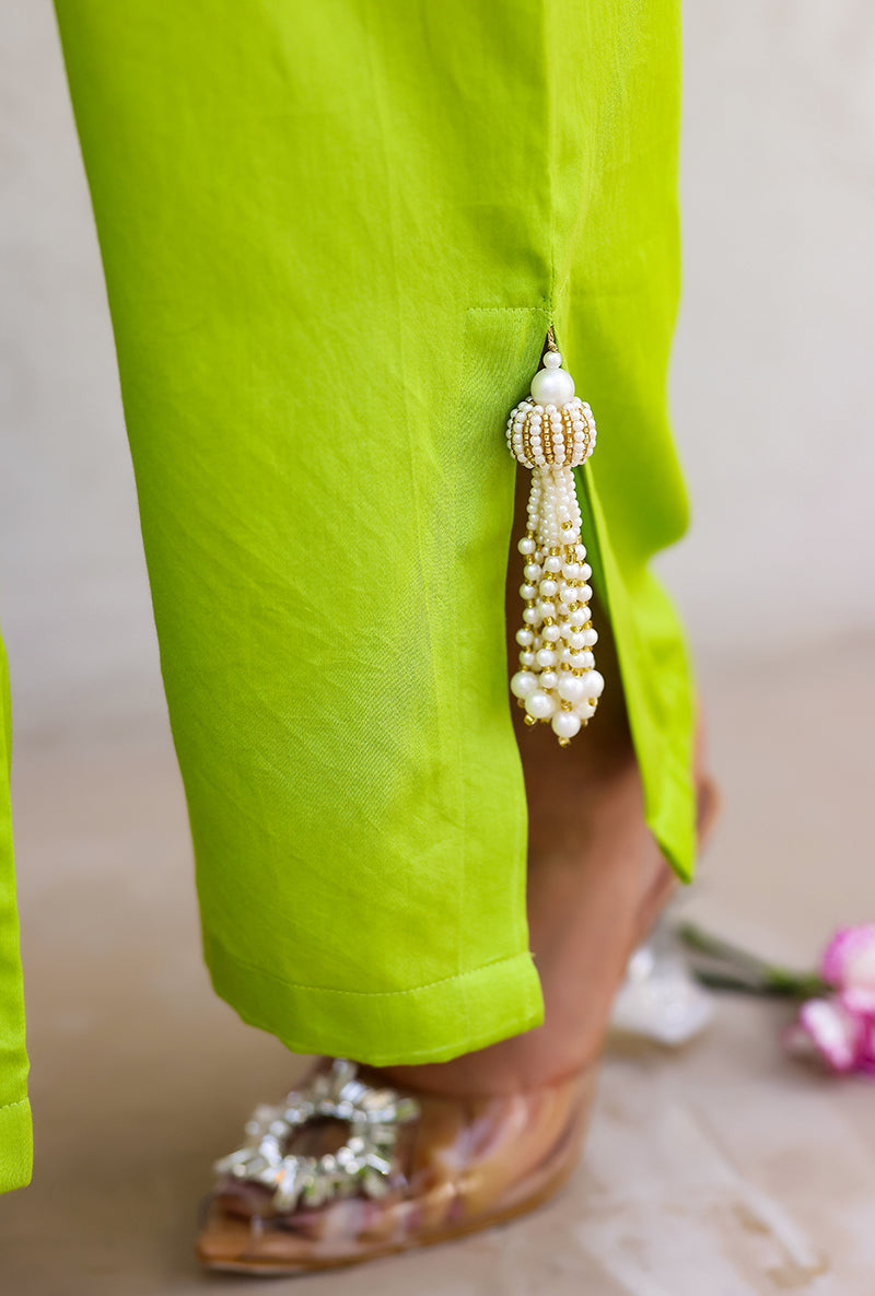 Green Scalloped Pearl Embroidered Magnolia Short Kurta Set