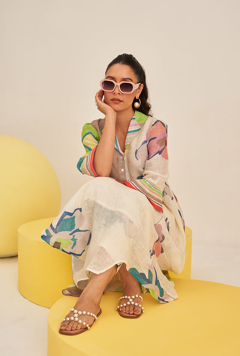 Lime Green Abstract Print Cowl Bella Kurta Set