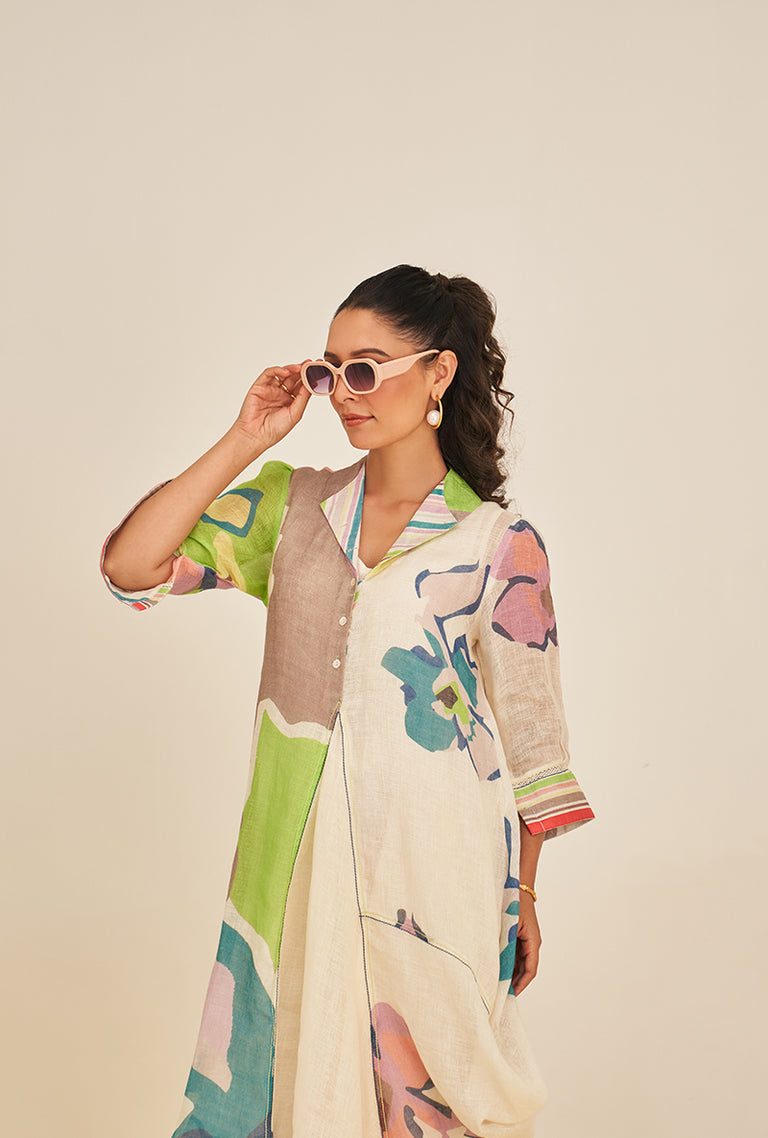 Lime Green Abstract Print Cowl Bella Kurta Set – Misri By Meghna Nayyar