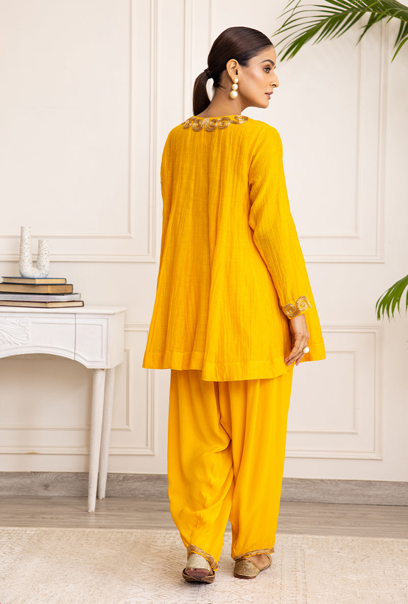 Mango Yellow Spiral Soha Salwar Set