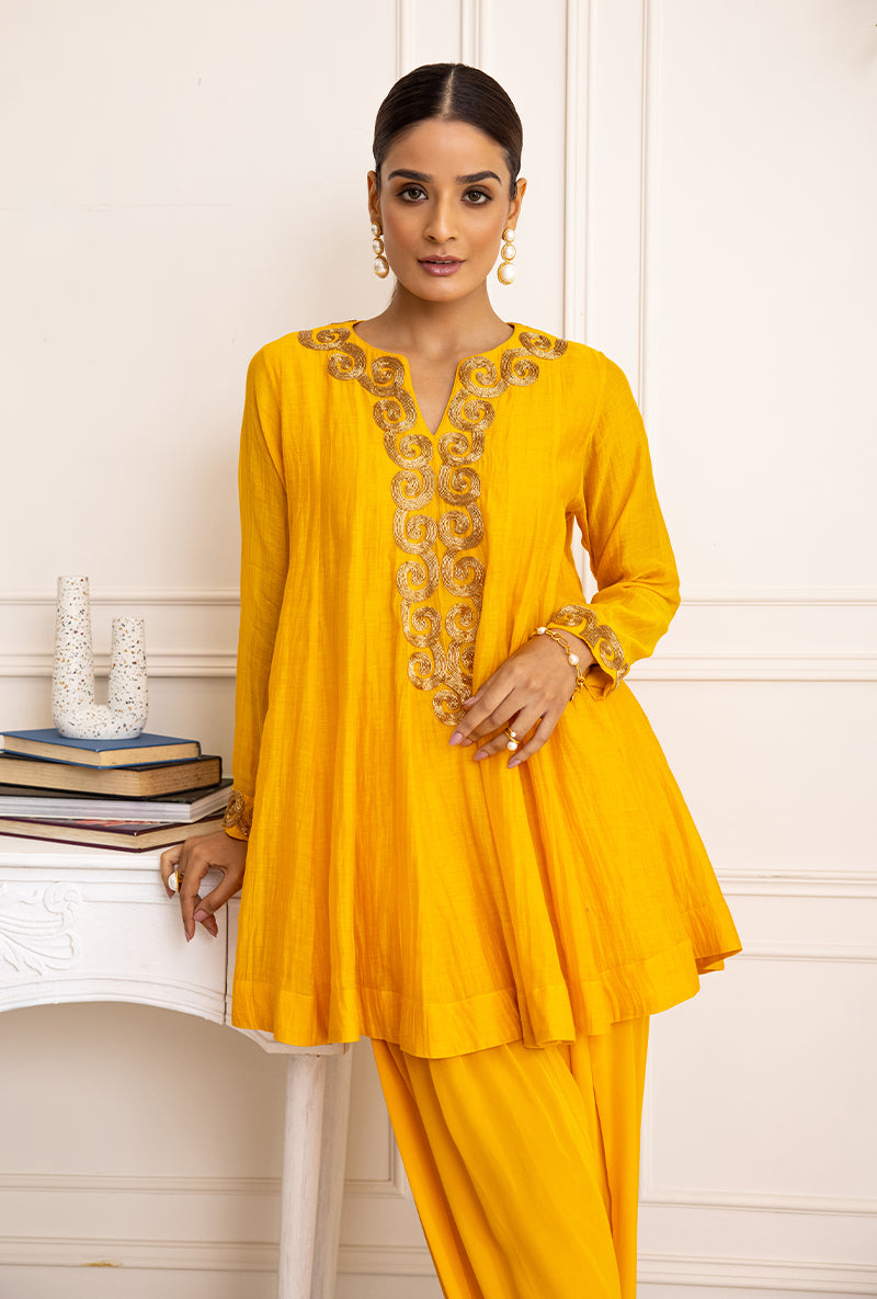 Mango Yellow Spiral Soha Salwar Set