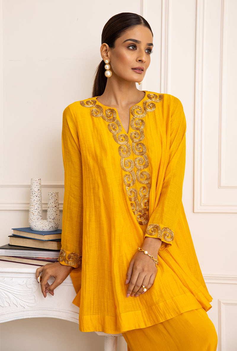 Mango Yellow Spiral Soha Salwar Set