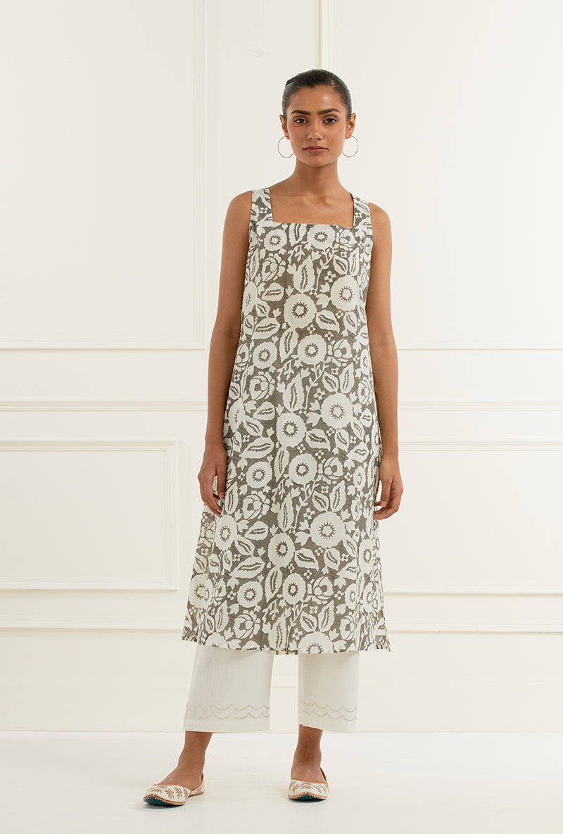 Off White Embroidered Pintuck Kurta With Printed Slip Sehar Kurta Set