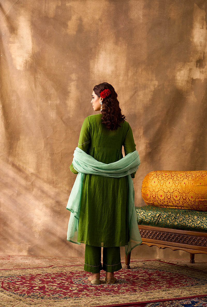 Olive Green Brocade Patch Khwaab Kurta Set