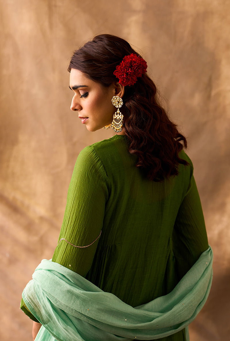 Olive Green Brocade Patch Khwaab Kurta Set