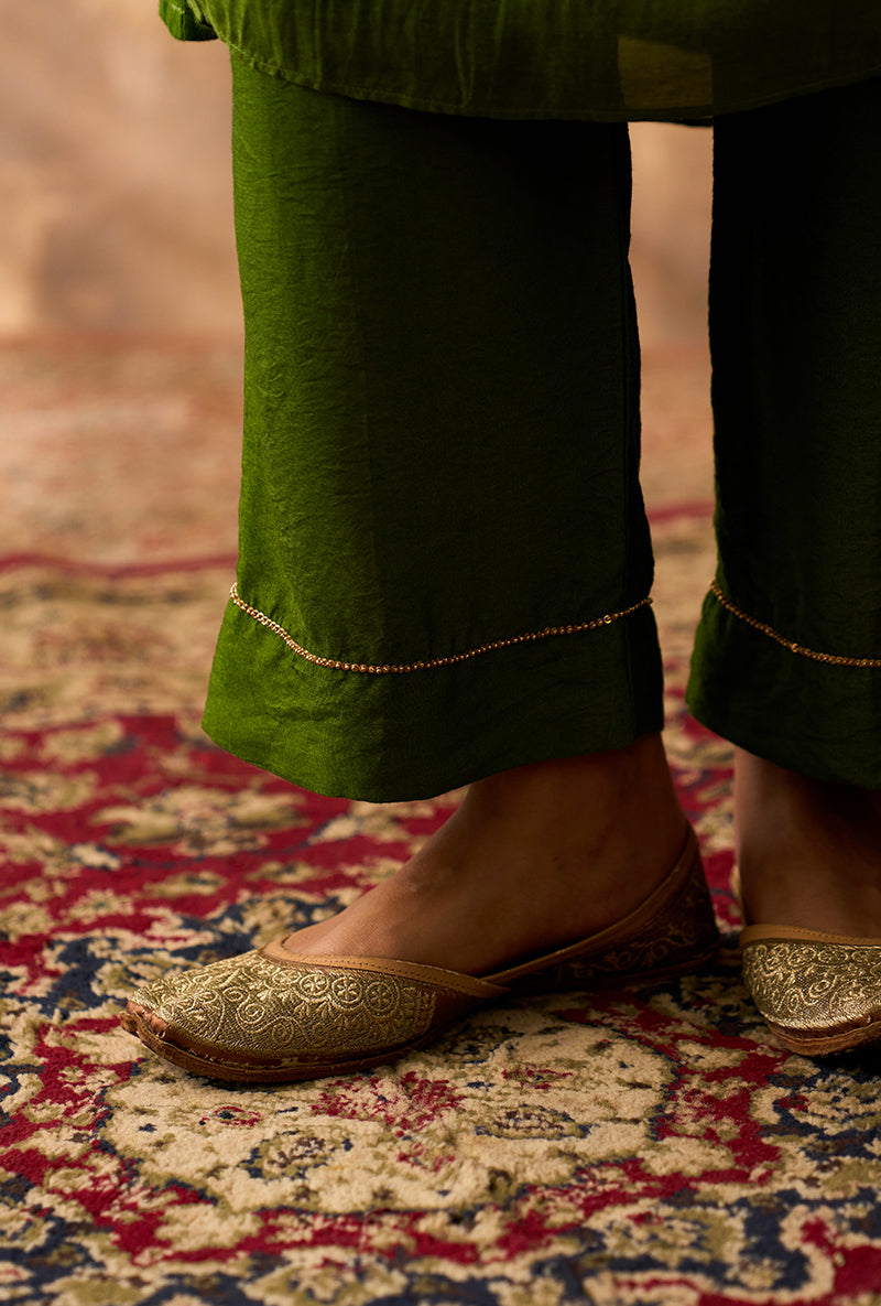 Olive Green Brocade Patch Khwaab Kurta Set