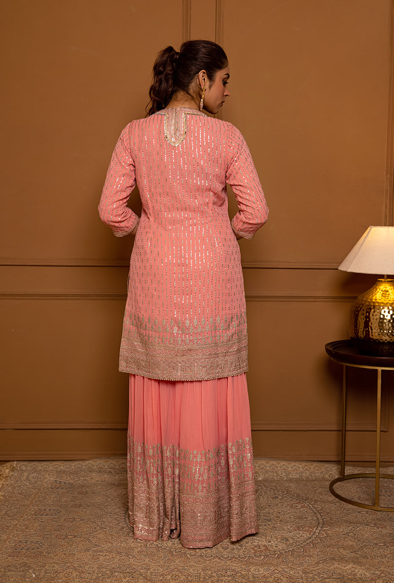 Pink Sequins And Zari Hoor 2.0 Gharara Set