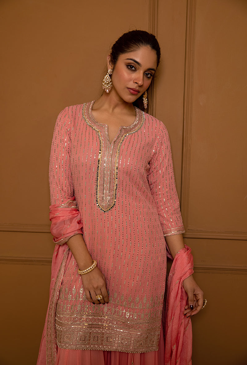 Pink Sequins And Zari Hoor 2.0 Gharara Set