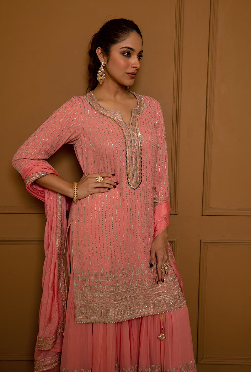 Pink Sequins And Zari Hoor 2.0 Gharara Set