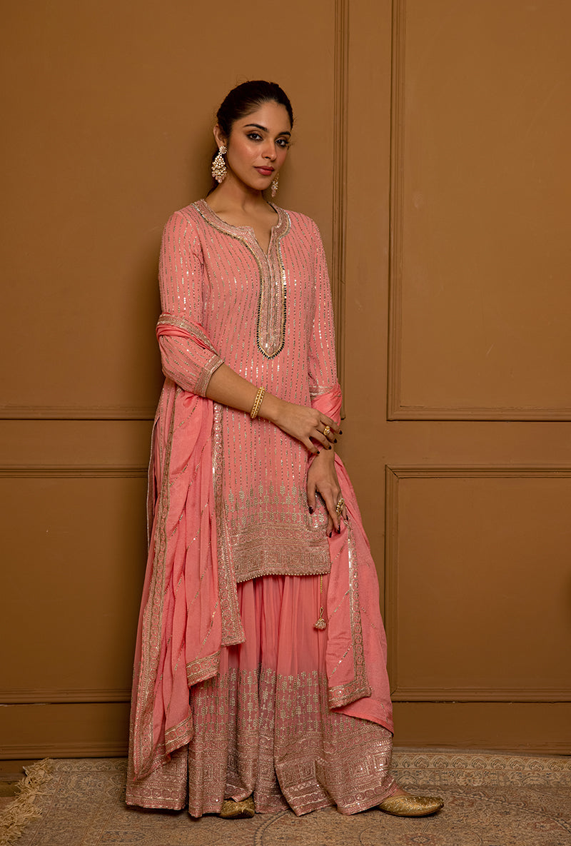 Pink Sequins And Zari Hoor 2.0 Gharara Set