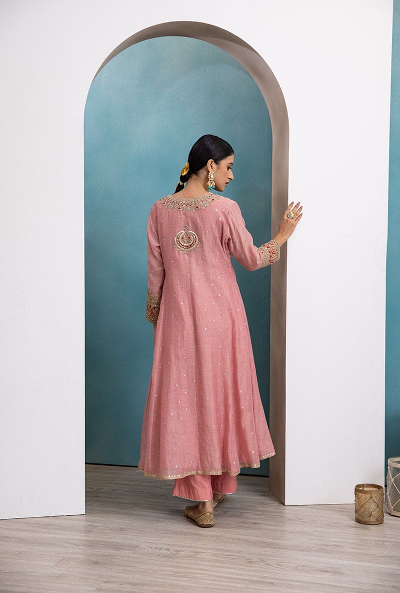 Pink Square Resham Yoke Raha Kurta Set