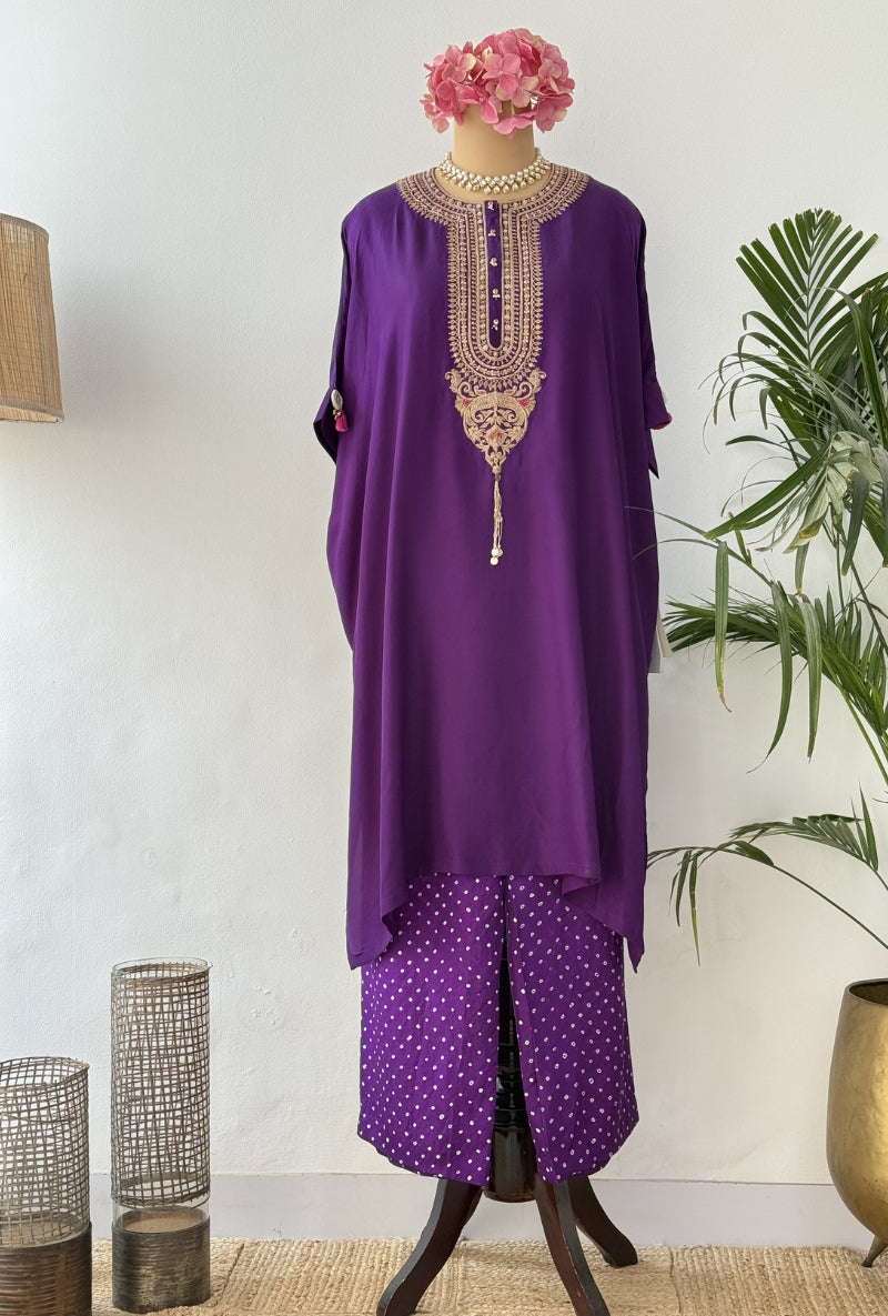 Purple Dori Yoke Kaftan Kurta Set