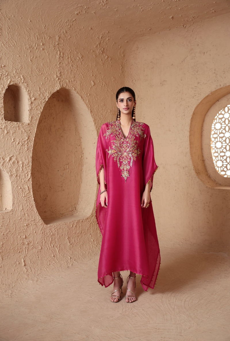 Pink Heavy Yoke Nihira Kaftan Set