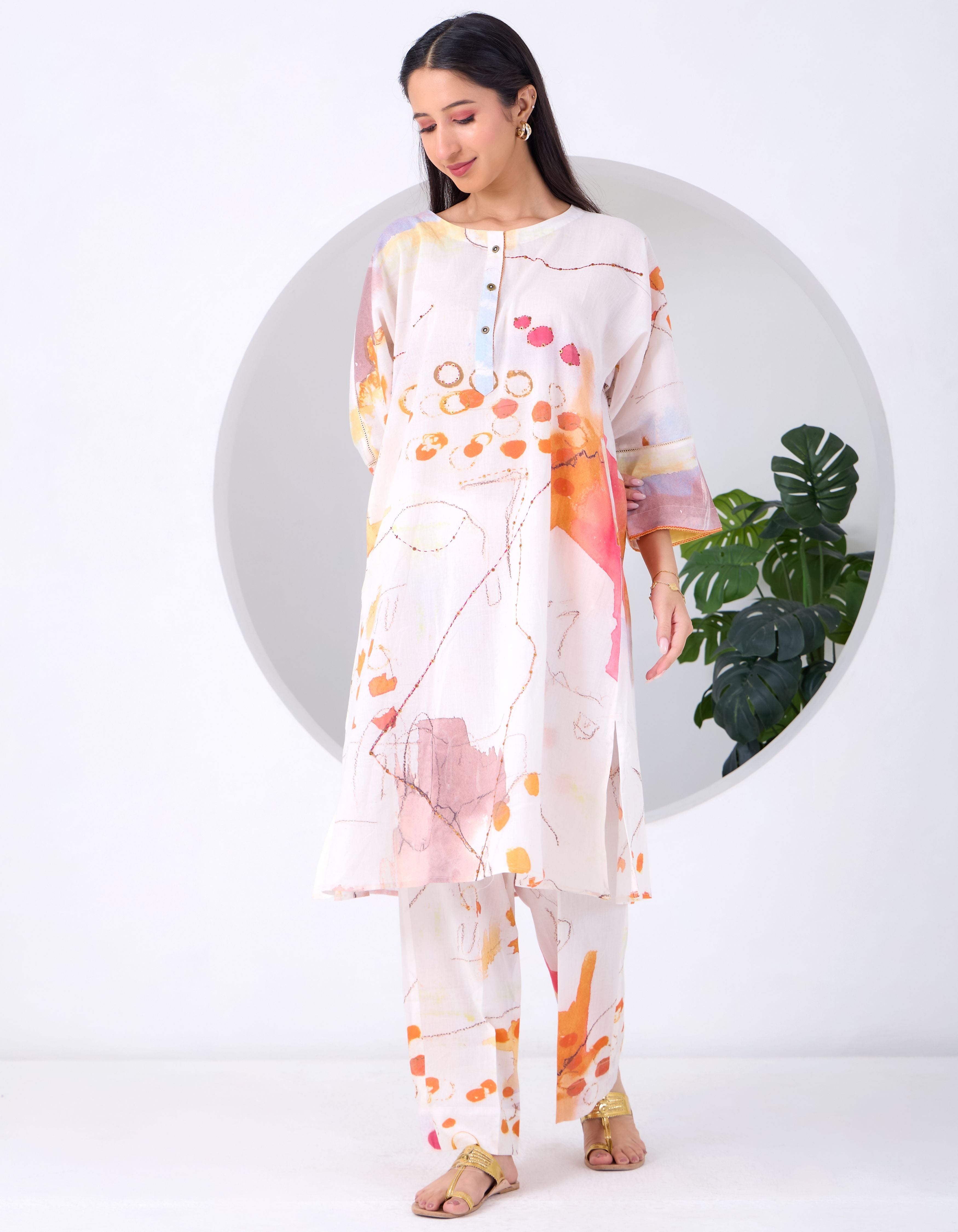 White Abstract June Kurta Set
