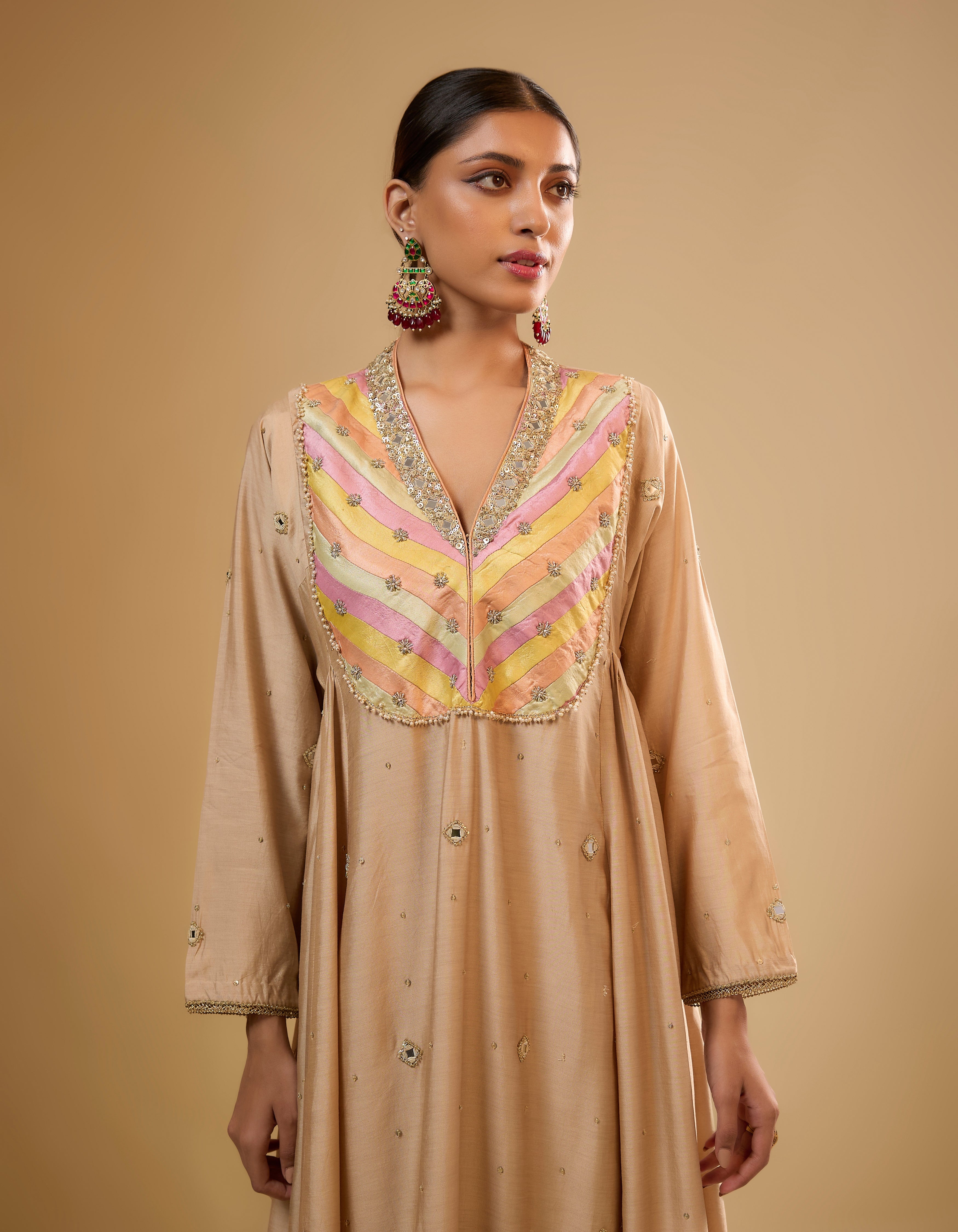 Ivory  Stripe Yoke Rani Kurta Set