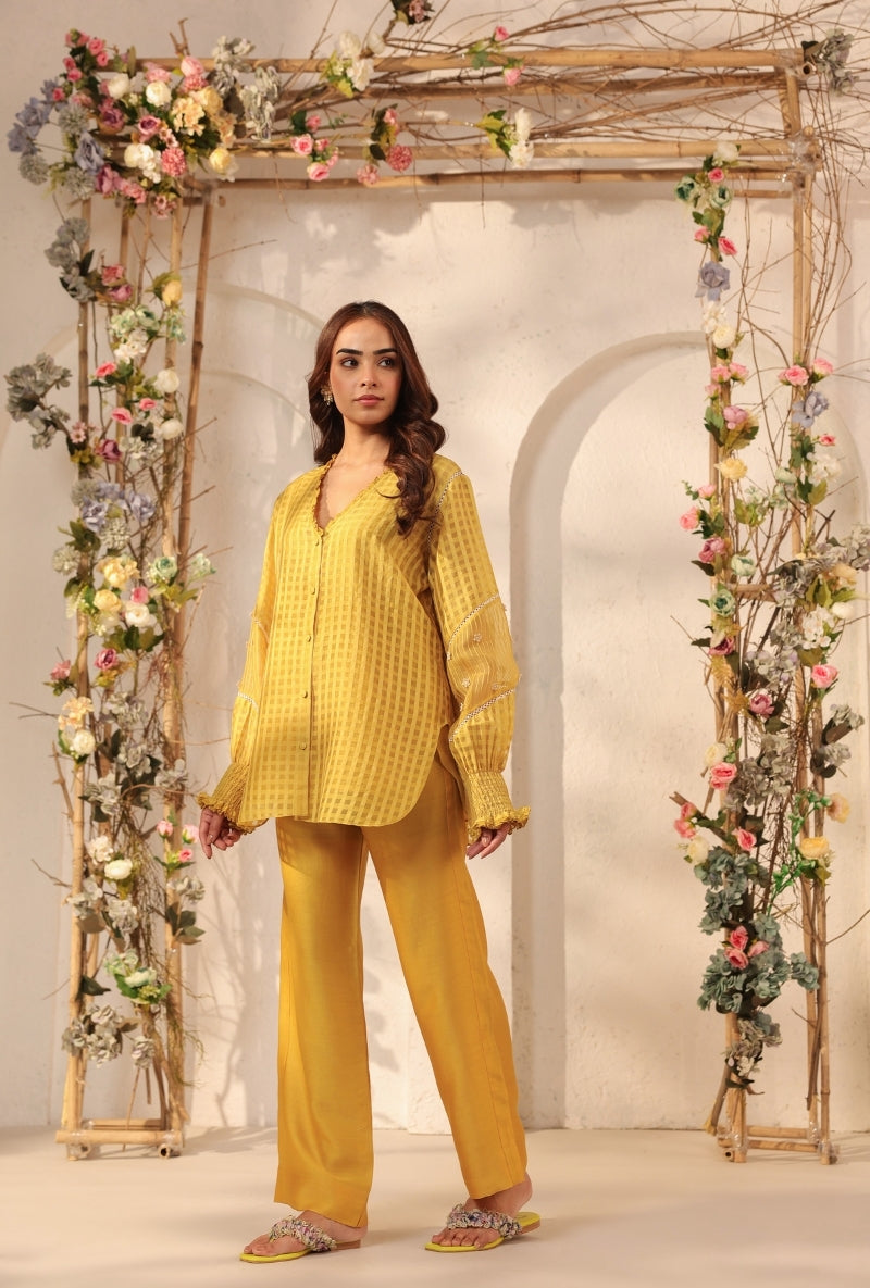 Yellow V Neck Saaz Co-Ord Set
