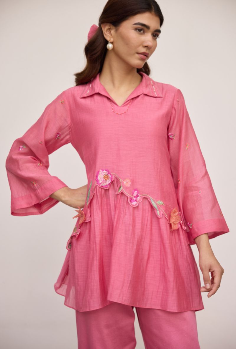 Pink Floral Embroidered With Sequins Vaidehi Co-ord Set