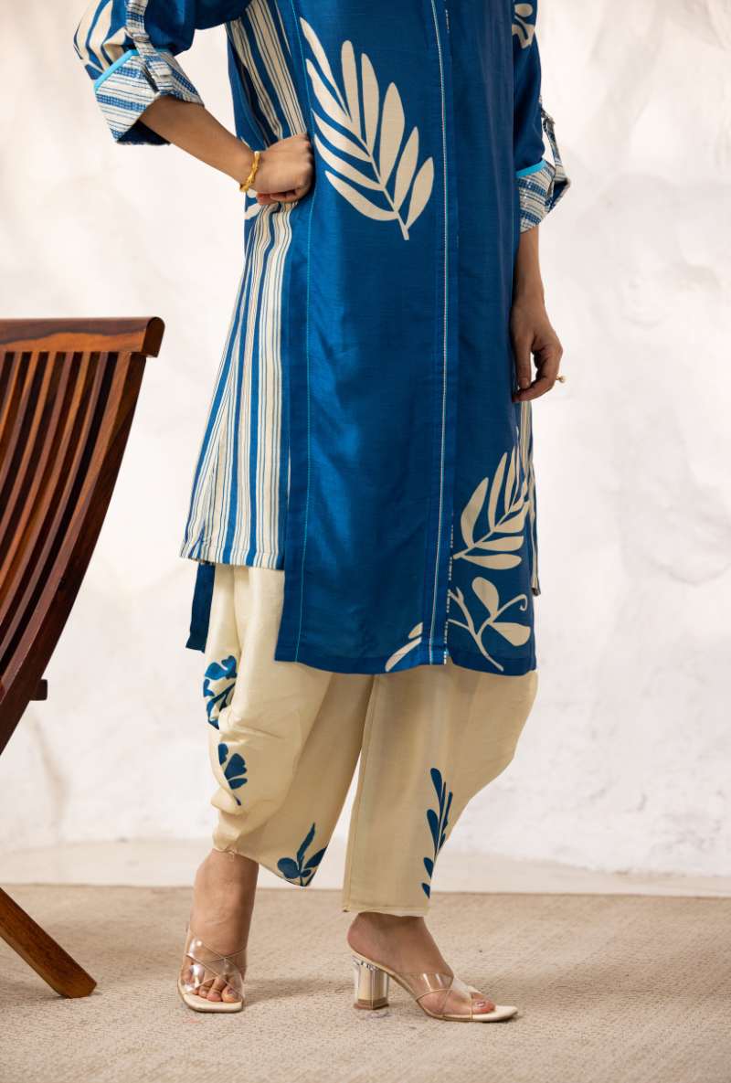 Blue and Beige Dhoti Ivy Kurta Set